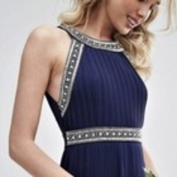 Dress 6 Maxi Blue Chiffon Rhinestone Beaded TFNC/Asos Cocktail/Party/Wedding - Picture 8 of 8